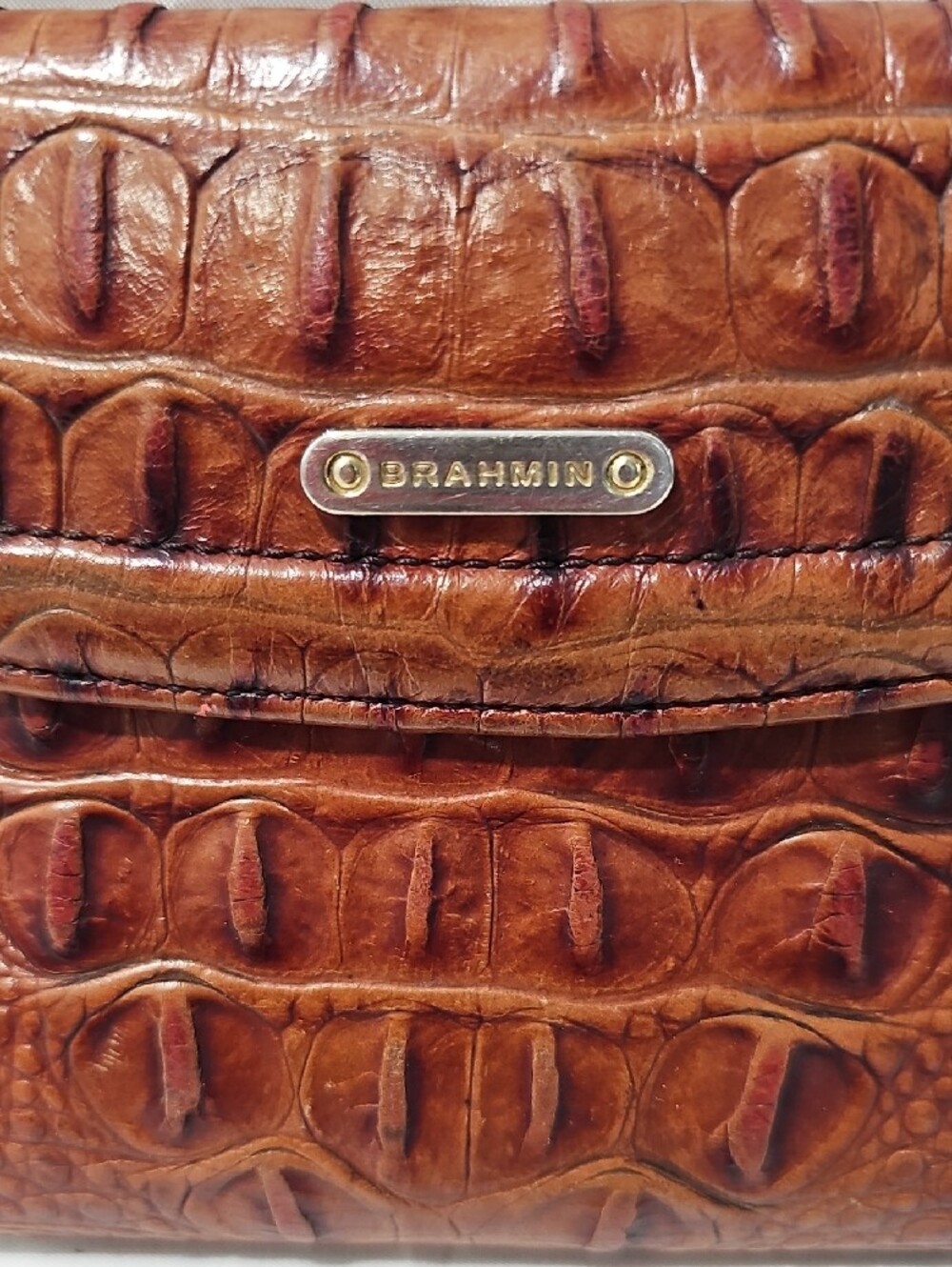 Brahmin Chestnut Croc-Embossed Leather Fold-Over Wallet - Picture 2 of 11
